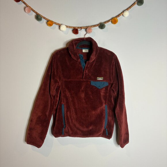 L.L. Bean maroon soft fuzzy fleece pullover sweatshirt - Picture 1 of 4